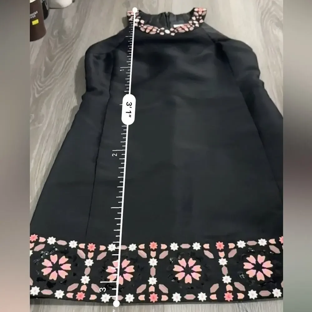 Kate Spade Dress By The Pool Black Mosaic Floral Embroidered Shift Dress Size 10
